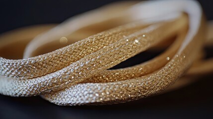 Close-up of a Golden Fabric with Glittery Texture