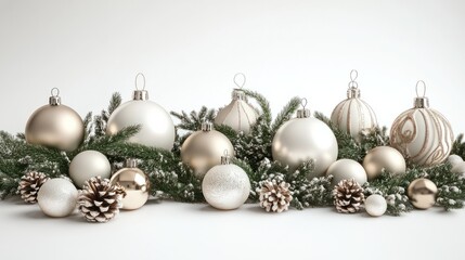 Christmas white background with christmas balls and decoration - 3d rendering