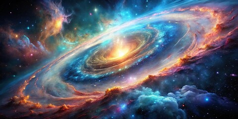 Obraz premium A Cosmic Tapestry of Star-Filled Nebulae and Spiral Galaxies Unfurling in a Symphony of Color