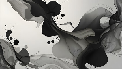 Abstract Ink Texture Background with Fluid, Organic Patterns and Soft Gradients of Black and Grey