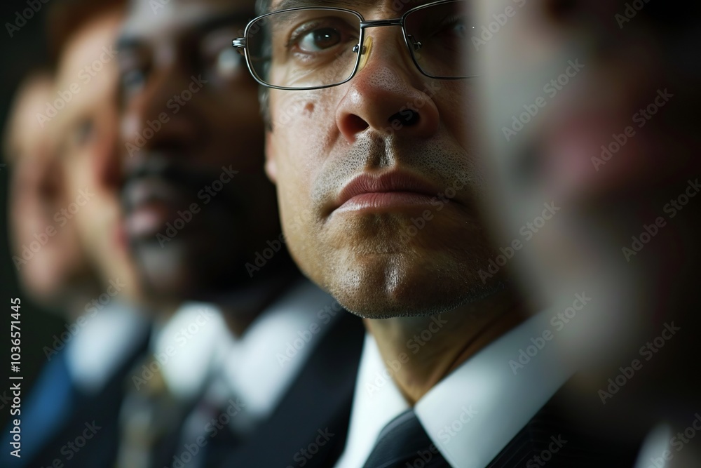 Wall mural close-up of diverse business professionals in formal attire focused on a meeting or presentation