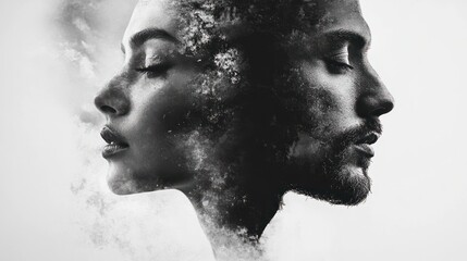 Double Exposure of Man and Woman's Faces