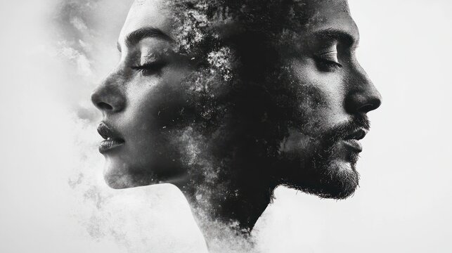 Double Exposure of Man and Woman's Faces