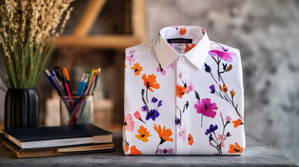 Obraz premium The mock up of blank white shirt, colorful poppy floral pattern