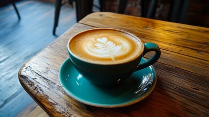 Cup of coffee sitting on top of wooden table