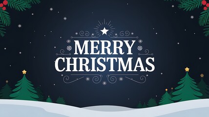 Naklejka premium A Festive Christmas Greeting with Snowy Landscape and Evergreen Trees