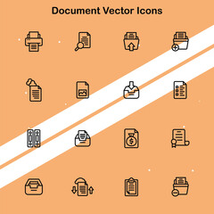 Set of document icons representing various types of paperwork and files suitable for business and office themes.