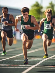 Athletes dash fiercely toward the finish, embodying relentless determination and swift agility in a thrilling competition.