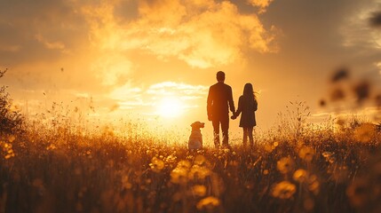 Serene Family Moment at Sunset in Nature