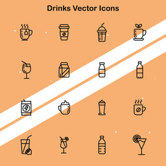 Collection of drink icons showcasing various beverages perfect for food and beverage themes.