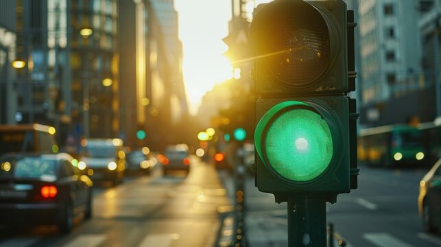 Green Light, Cityscape at Sunset