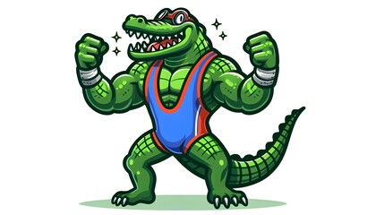 Obraz premium Playful Cartoon Crocodile Wrestler Isolated