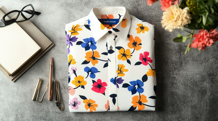 The mock up of blank white shirt, colorful poppy floral pattern