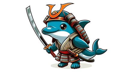 Samurai Dolphin Drawing with Cartoon Aesthetic