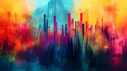 Fototapeta premium Abstract city skyline with colorful watercolor effect.
