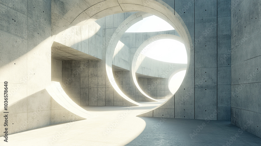 Poster abstract of architecture space with rhythm of circular openings and shadows