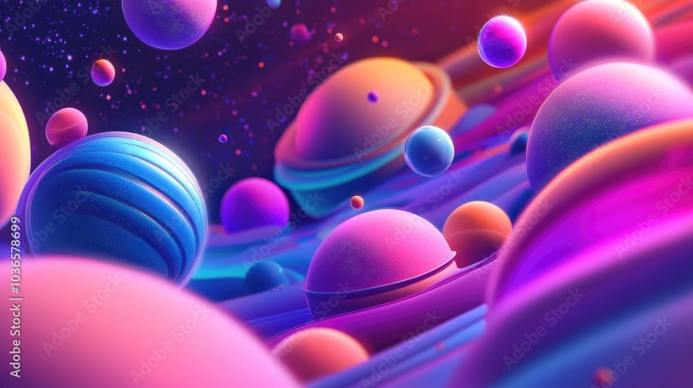 Aufkleber geometric pattern with cosmos space palette colors in a 3d cartoon rendering
