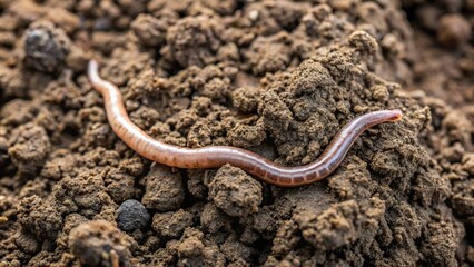 Grayish-brown slime trail left by a worm on a damp soil surface, muddy, nature, dirt