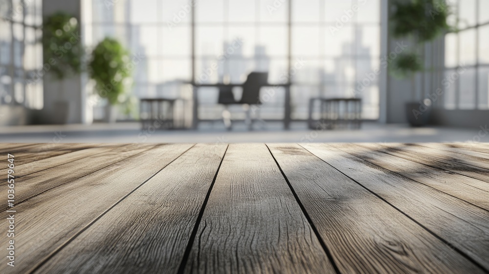Poster 3d rendering of a tabletop with a blurred office background