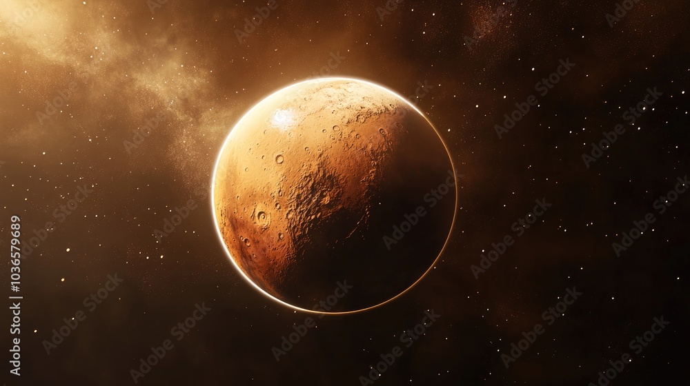 Poster fantasy 3d rendering of mars featuring a flag design
