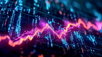 Obraz premium Abstract digital background with a pink and orange line graph.