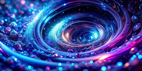 Abstract Spiral of Light and Color, a Whirlwind of Shimmering Bubbles and Glowing Fringes