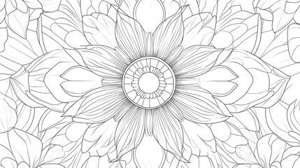 Floral mandala with intricate black lines in a circular design suitable for coloring books decorations tattoos wallpapers cards and stickers