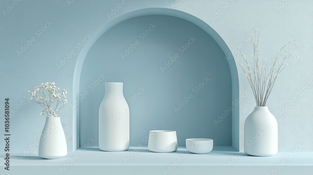 Poster product display in a blue studio environment featuring minimalistic design and 3d rendering