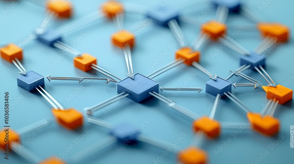Poster abstract network with connected nodes on a blue background.