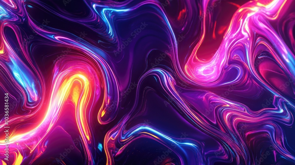 Poster neon abstract lines on a vibrant background 3d rendering