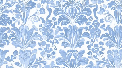 Light blue floral seamless pattern with ornamental design