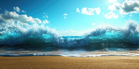 Scenic coastal view with waves and sandy shore, Coastal landscape with waves and sandy beach