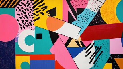 Fototapeta premium Abstract geometric Memphis style background painting