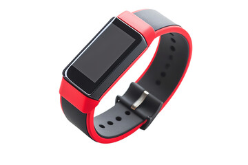 Fototapeta premium Red and black fitness tracker with a sleek design on white isolated background. transparent background