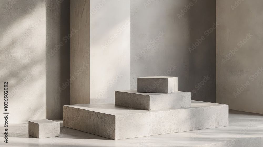 Poster 3d podium for product display featuring light gray concrete square box with random pattern