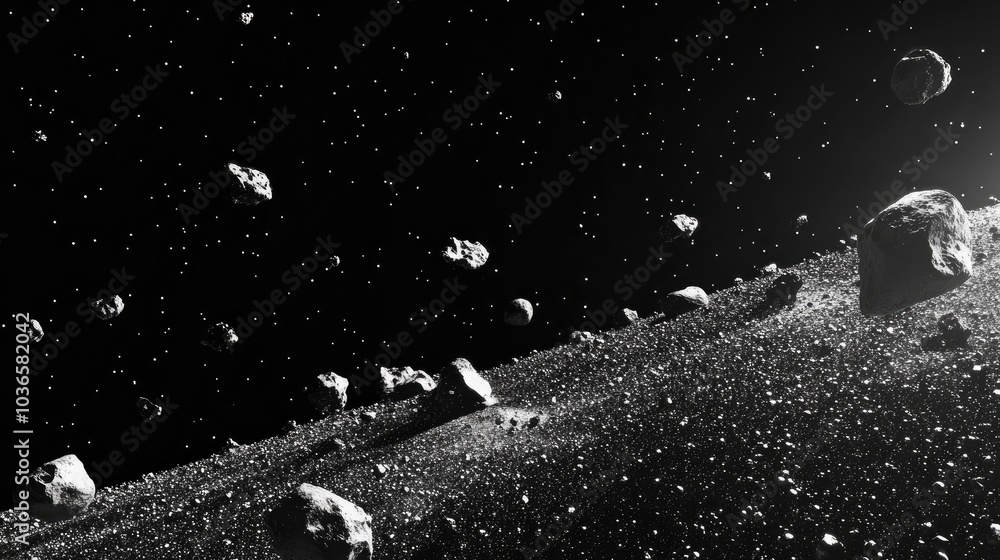 Aufkleber isolated on a black background this high resolution 3d cartoon rendering features an asteroid field 