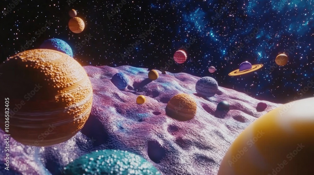 Aufkleber image of outer space in 3d cartoon rendering mixed media