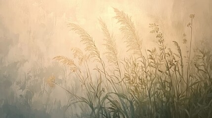 Oil painting showcasing delicate grass and the beauty of various plants celebrating the essence of nature