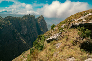 Scenic view of a mountain landscapes at Kwa Mkeka Peak on the Usambara Mountains in Lushoto, Tanga Region, Tanzania 
