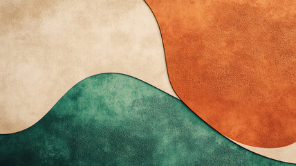 Abstract geometric waves in orange and green tones with textured background