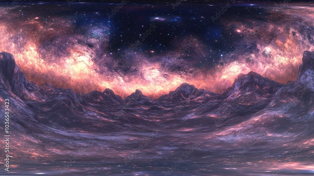 Aufkleber 360 degree space nebula panorama in a 3d cartoon rendering featuring equirectangular projection and 