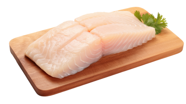fish steak on white isolated on clear png background and transparent background. food drink and dessert concept for cafe and restaurent, AI generative.