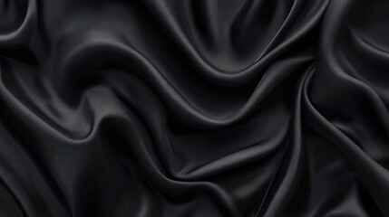 Fototapeta premium Draped Black Silk with Soft, Flowing Folds: Rich Textile Texture for a Fashionable and Elegant Backdrop