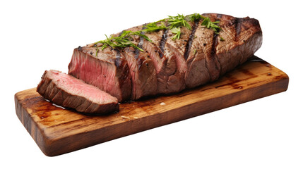 beef steak on white isolated on clear png background and transparent background. food drink and dessert concept for cafe and restaurent, AI generative.