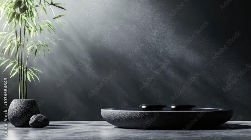 Poster dark geometric stone background featuring a minimalist design for product display or showcase emphas