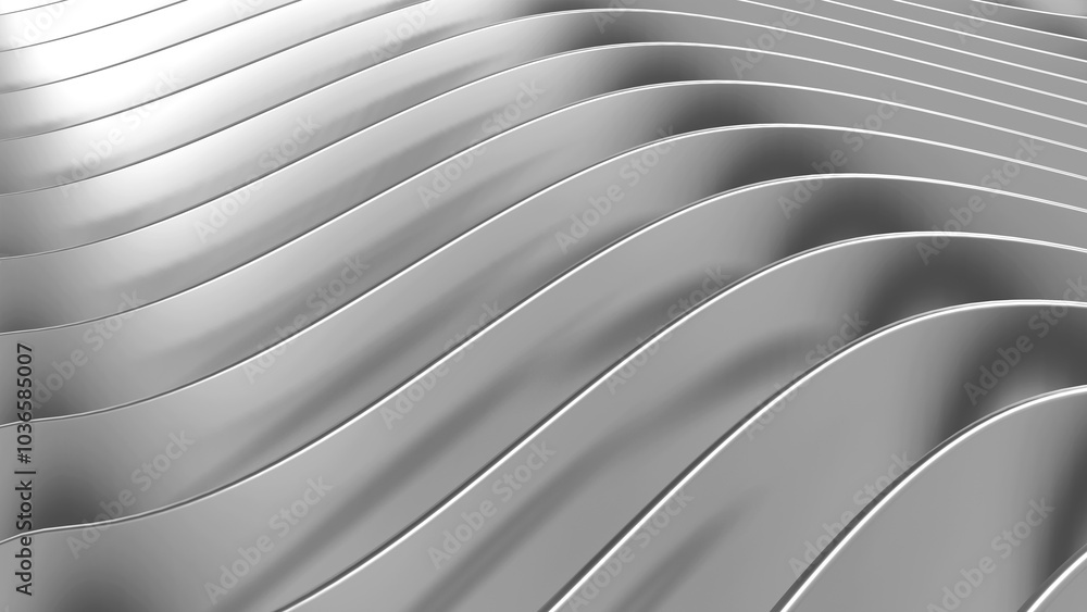 Poster silver striped pattern background, 3d lines design, abstract minimal metallic background.