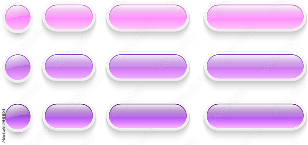 Poster Buttons set for user interface, simple white purple 3D modern buttons design for mobile, web, social media, business.