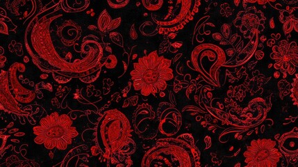 Red traditional ethnic paisley floral pattern with an abstract Ikat design suitable for seamless fabric prints clothing carpets curtains and sarongs