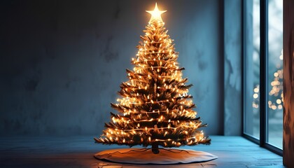 Captivating christmas tree display illuminated with warm lights in a cozy indoor setting for a festive holiday atmosphere