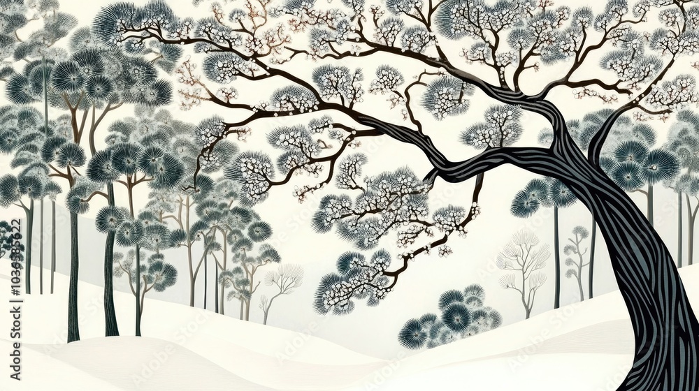 Aufkleber pine tree branches blanketed with snow in a winter scene frosty tree branch in a cold forest